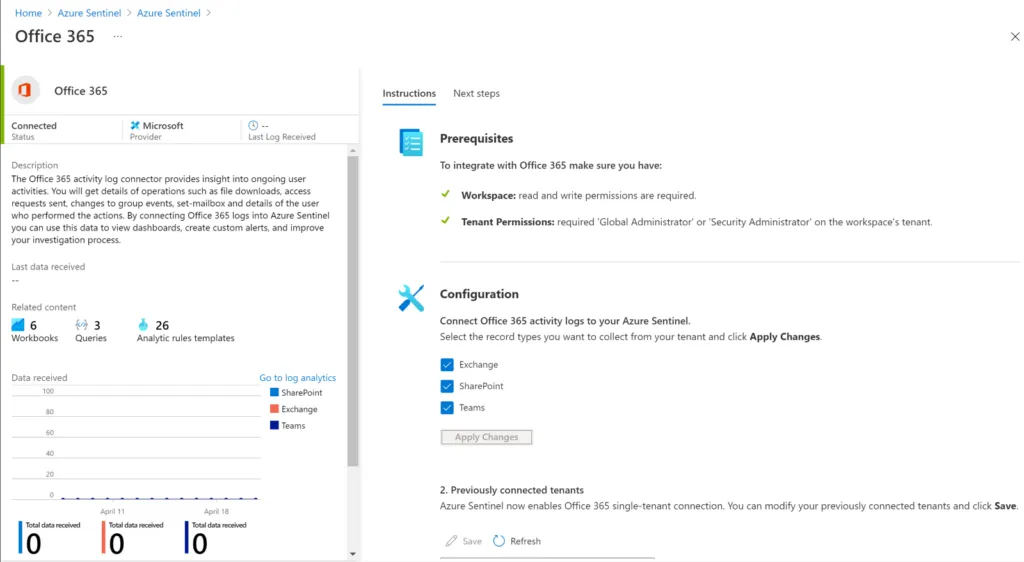 Connecteur Office 365 pour Azure Sentinel 