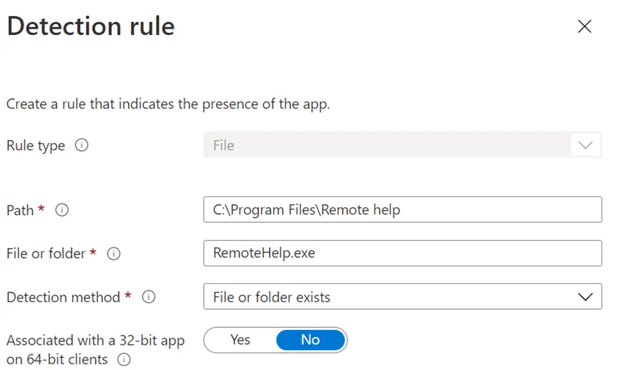 detection rule remote help intune