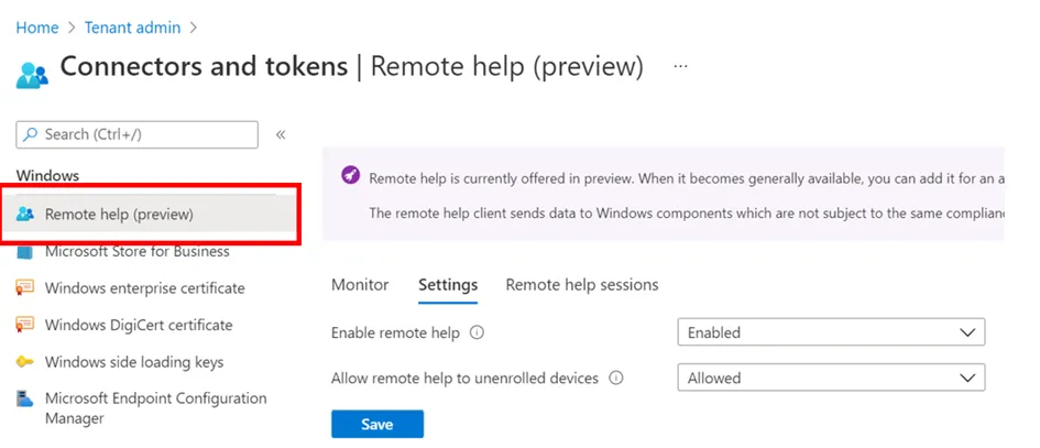 Remote Help Intune Preview