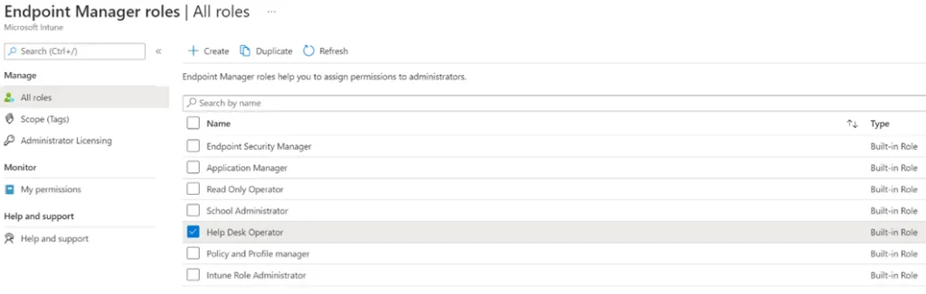 Remote Help Intune Role