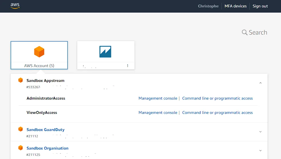 Interface gestion accès AWS Identity Center 