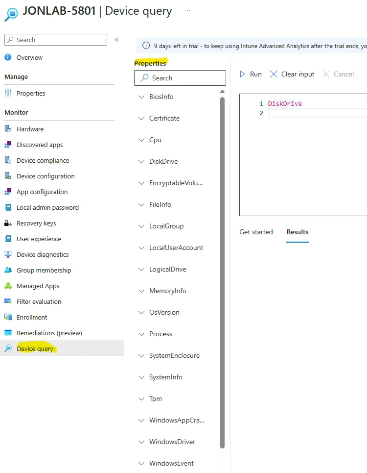 Feature Device Query dans Intune Suite