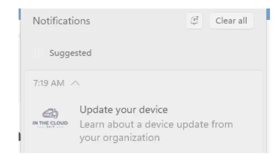 Microsoft Message Organisationnel Notifications