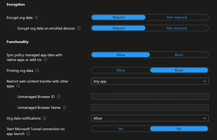 création app protection policy - data protection chiffrement