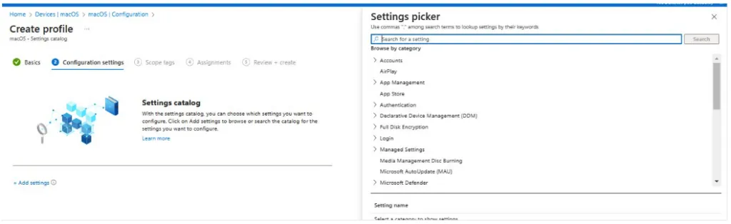 Les settings catalog pour Mac dans Intune