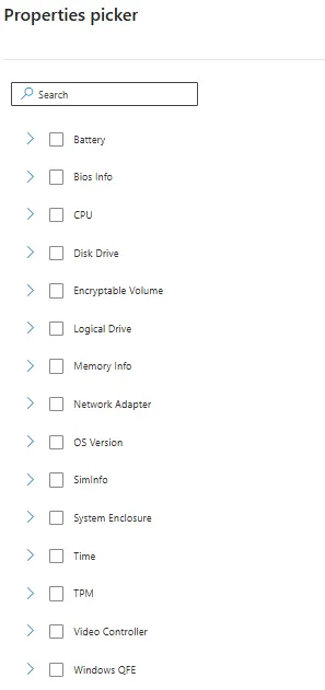 Properties Catalog Inventaire Microsoft Intune