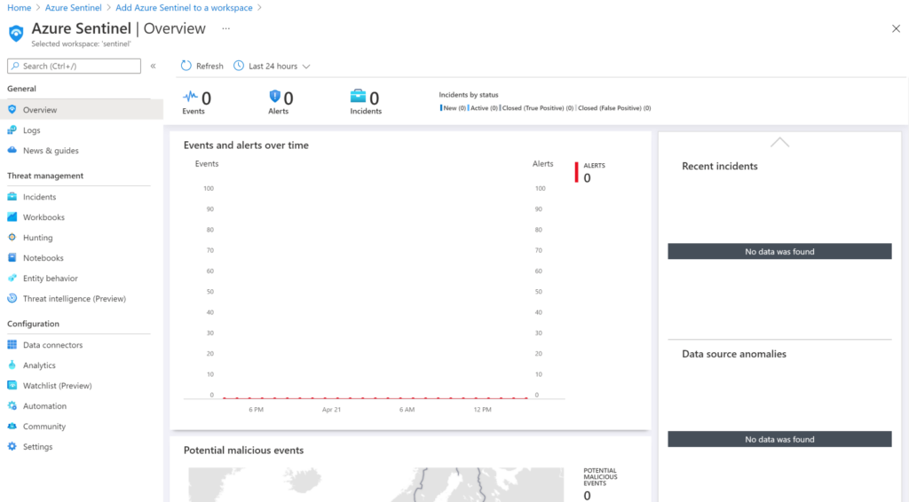 Azure Sentinel après son intégration