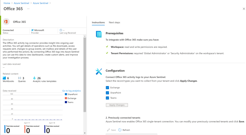 Connecteur Office 365 pour Azure Sentinel 