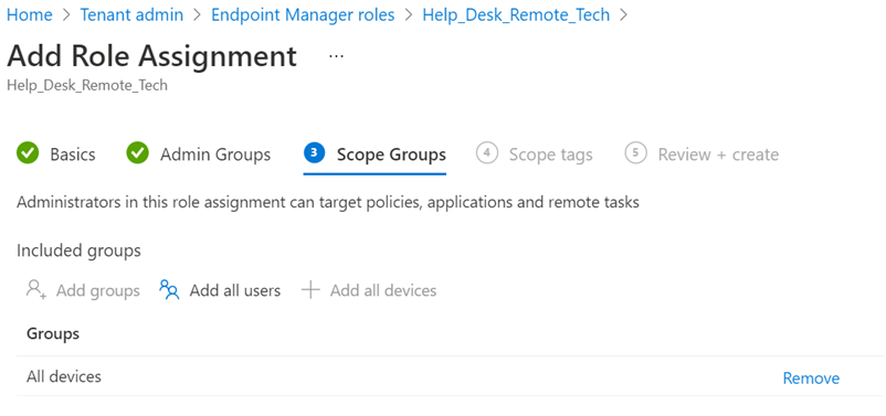 Remote Help Intune Add Role Assignment
