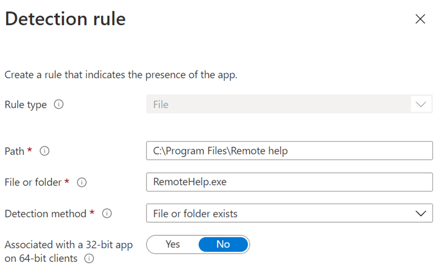 detection rule remote help intune