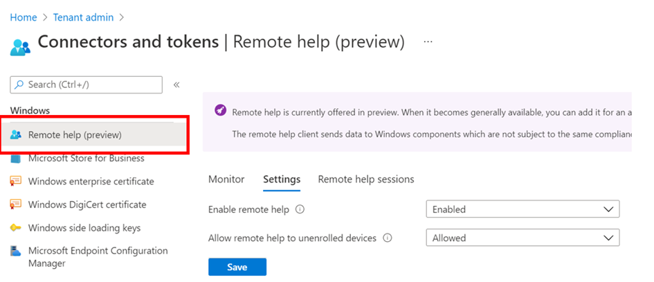 Remote Help Intune Preview