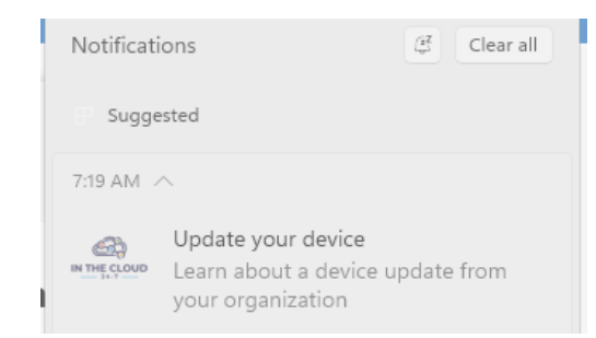 Microsoft Message Organisationnel Notifications