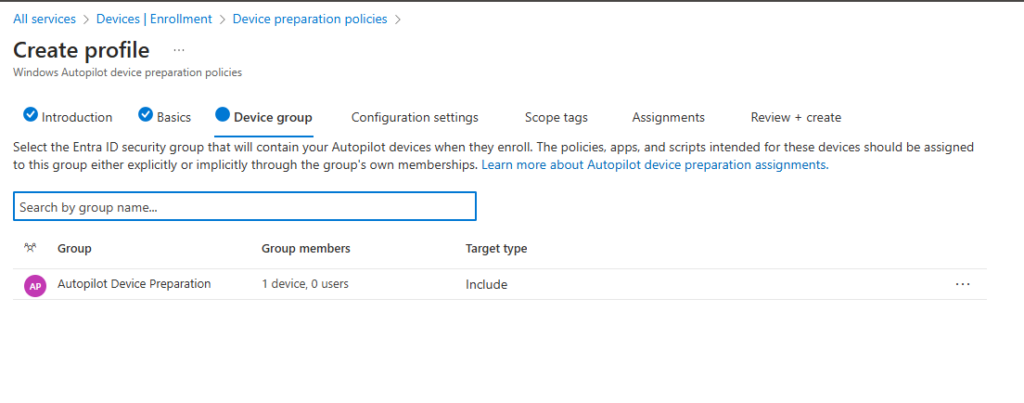 Microsoft Windows Autopilot Create Profile Step 3