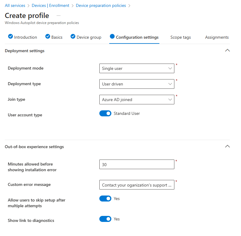 Microsoft Windows Autopilot Create Profile Step 4