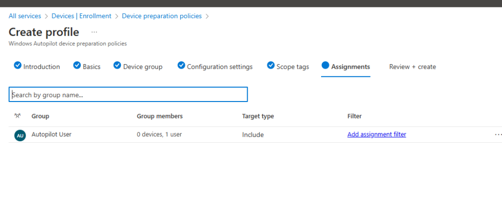 Microsoft Windows Autopilot Create Profile Step 6