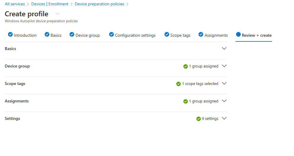 Microsoft Windows Autopilot Create Profile Step 7