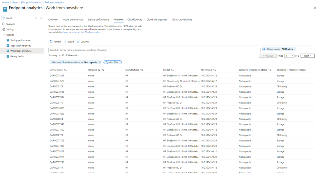 Migration Vers Windows 11 Endpoint Analytics