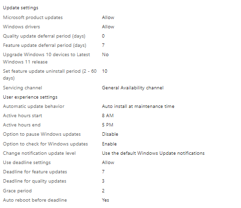 Exemple stratégie Windows Update for Business