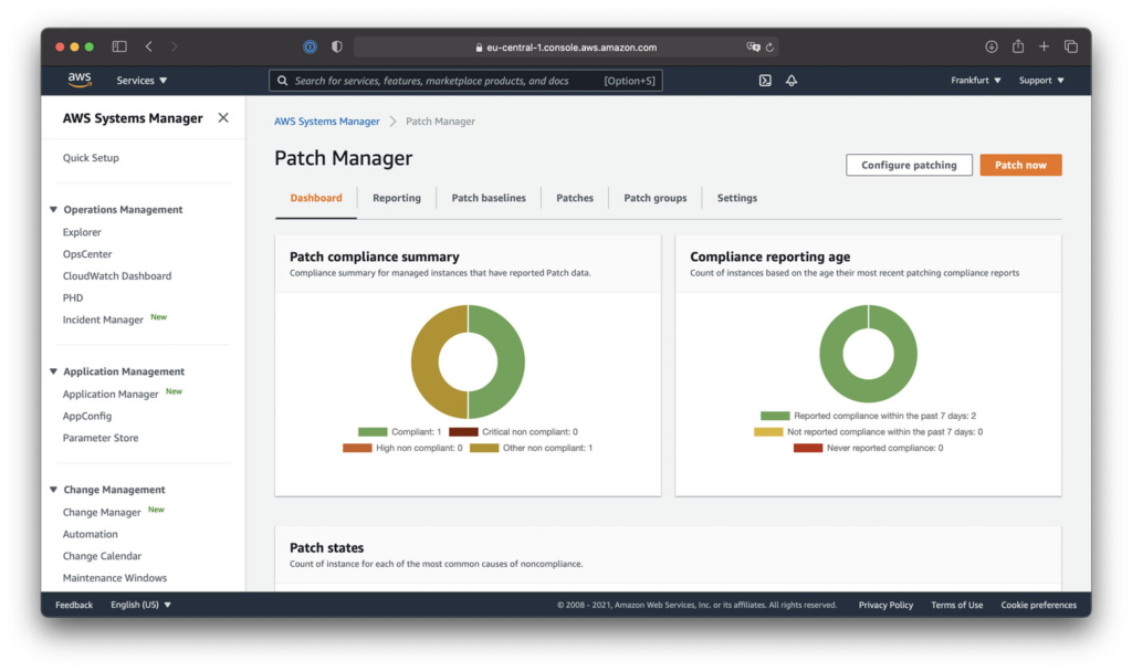 AWS System Manager Patch Manager Dashboard