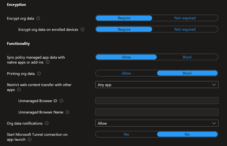 création app protection policy - data protection chiffrement