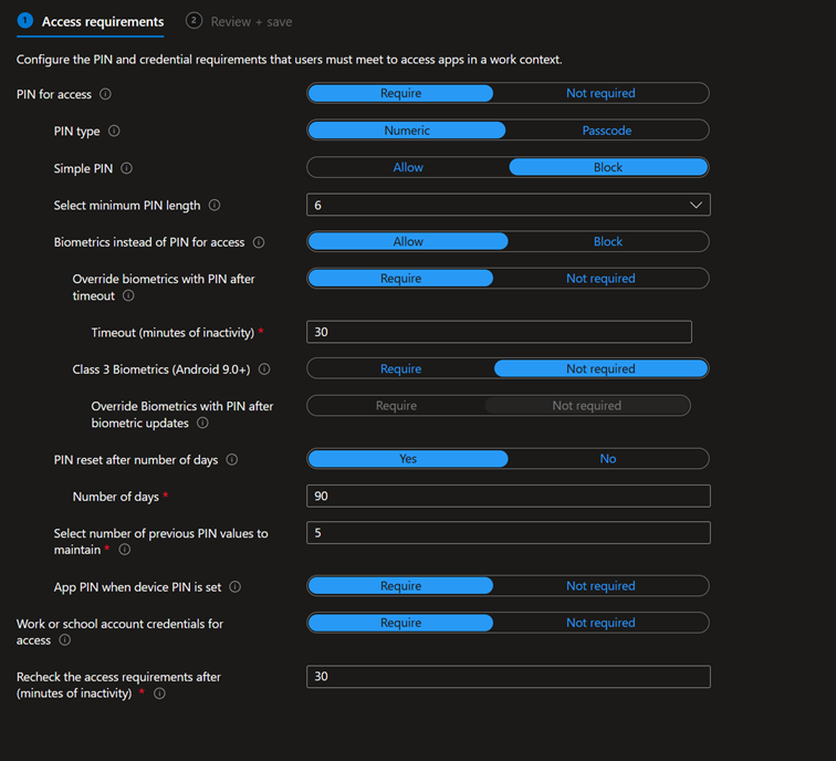 création app protection policy - access requirements