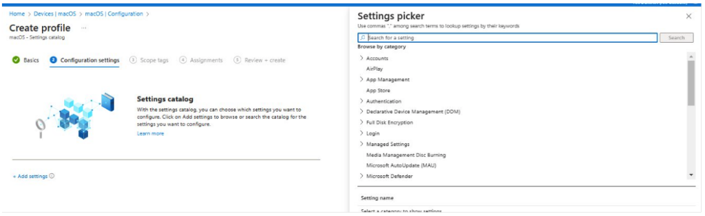 Les settings catalog pour Mac dans Intune