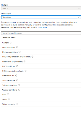 Les templates pour configurer mac dans intune