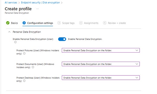 Enable Profile Personal Data Encryption Windows 11